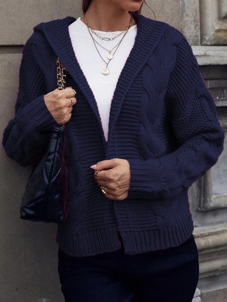 Damen Grobstrickjacke mit Kapuze und Zopfmuster Drune