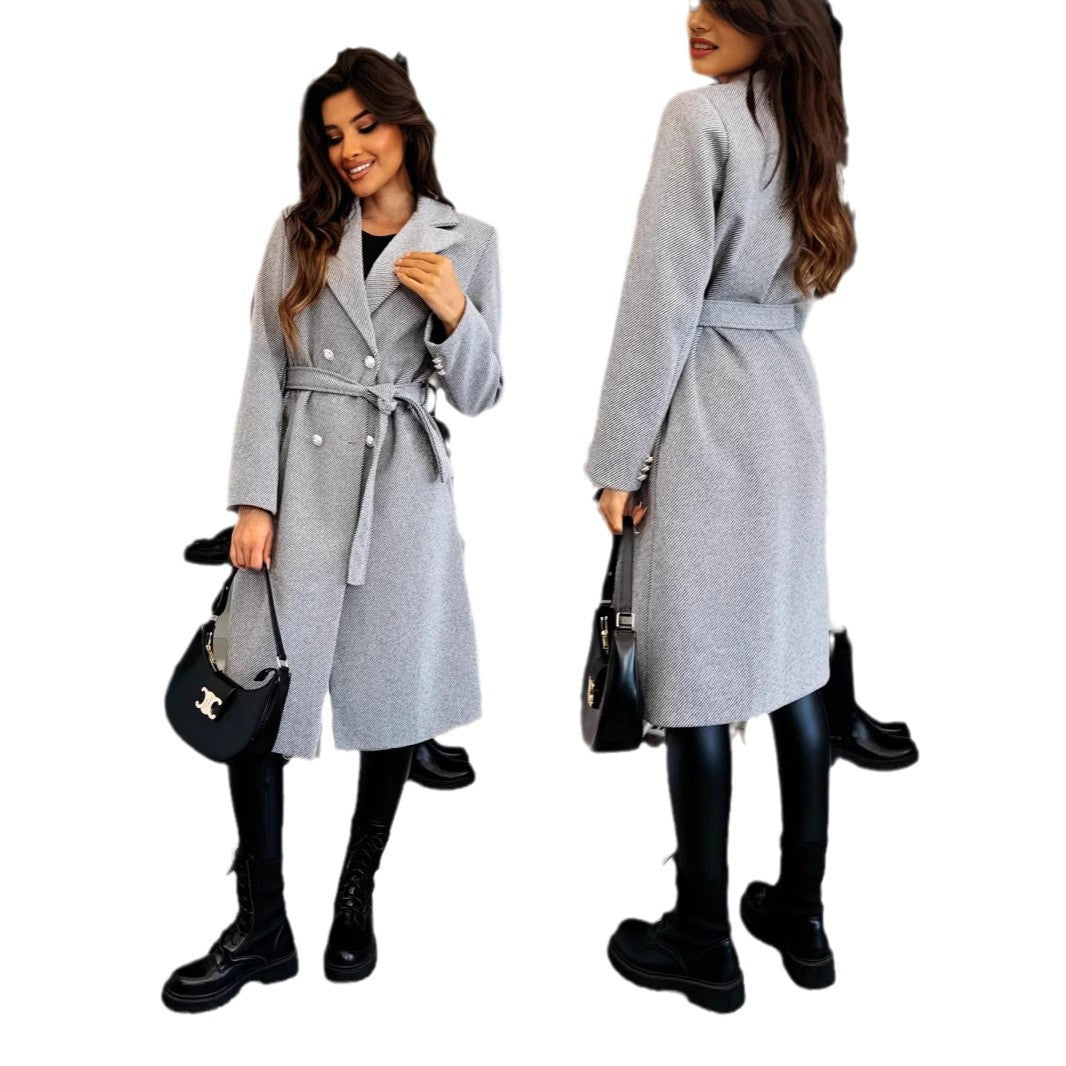 Damen Trenchcoat mit doppelter Knopfreihe und schickem Taillengürtel Drune