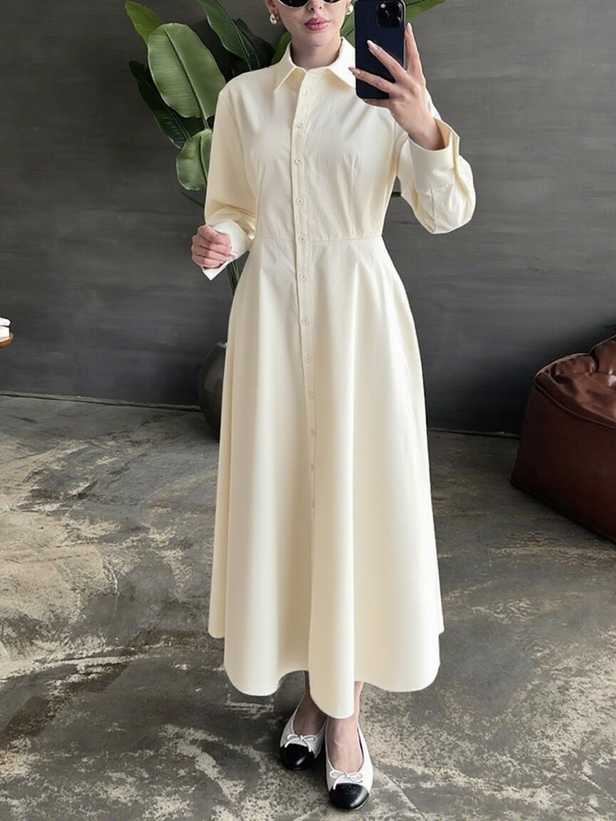 Damen Hemdkleid mit eleganter Knopfleiste und taillierter Figur Drune