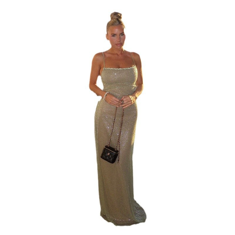 Damen elegantes Abendkleid mit schimmernden Pailletten und figurbetonter Silhouette Drune