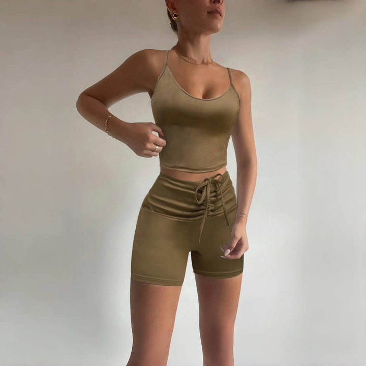 Damen Sportliches Top- und Shorts-Set mit verstellbarem Bund und elastischem Material Drune