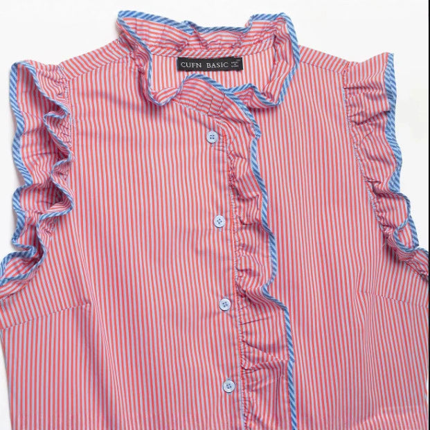 Damen Gestreifte Hemdbluse mit Stehkragen und Tunnelzug Drune