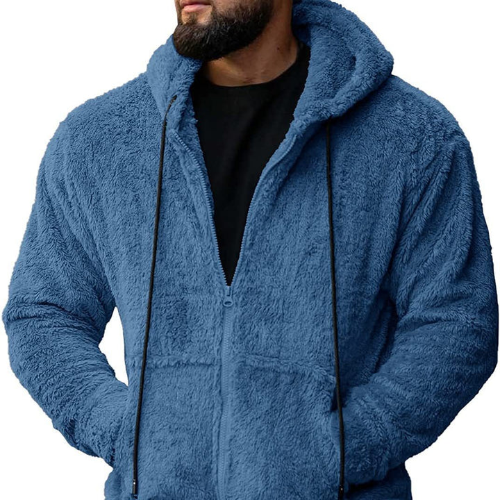 Herren nan Teddyplüsch Zip-Hoodie mit übergroßer Kapuze, verdecktem Reißverschluss und Eingrifftaschen Drune