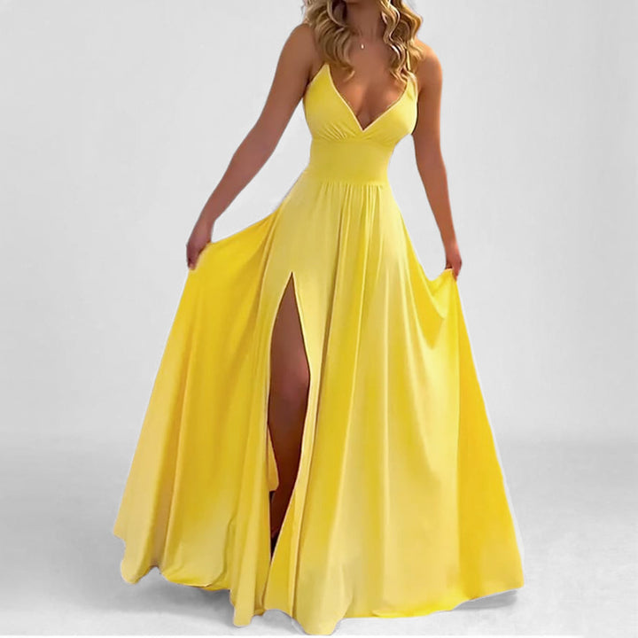 Damen Maxikleid mit tiefem V-Ausschnitt und seitlichem Schlitz Drune