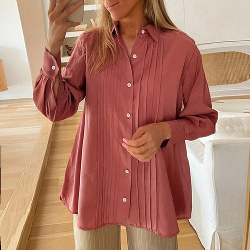 Damen Oversize-Hemd mit Biesen und Ballonärmeln Drune