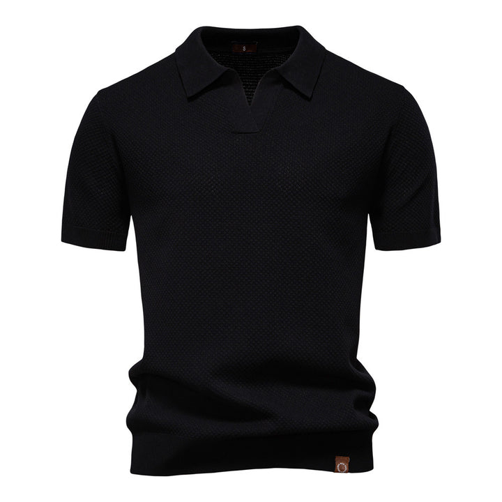 Herren nan strukturiertes Feinstrickpoloshirt mit offenem Reverskragen Drune