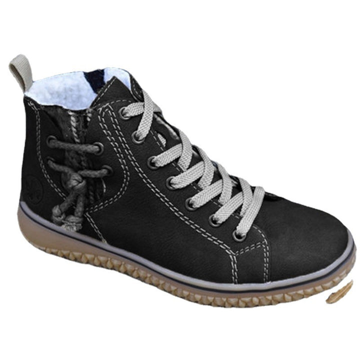 Damen High-Top Sneaker-Boot mit seitlichem Reißverschluss, dekorativem Knöchelriemen und profilierter Gummisohle Drune