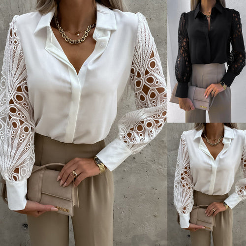 Damen Elegante Bluse mit kunstvollen Spitzenärmeln Drune