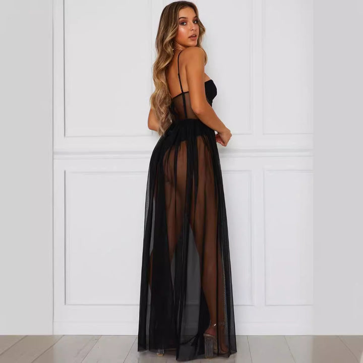 Damen aufregendes Spitzen-Negligé mit verführerischem tiefem V-Ausschnitt und transparenter Silhouette Drune