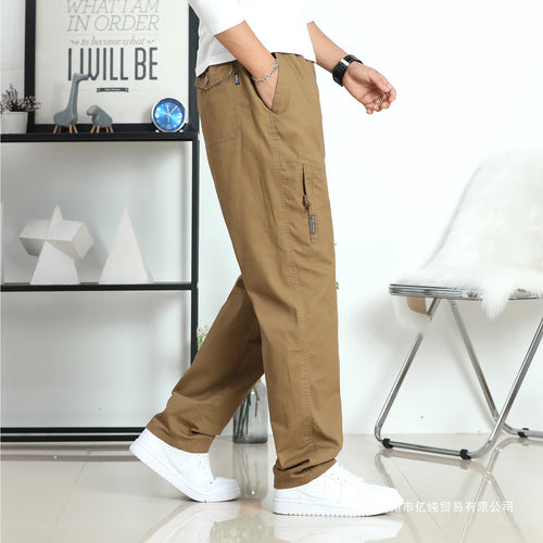 Herren Weite Utility-Cargohose mit elastischem Bund, seitlichen Reißverschlusstaschen und vorgeformten Knien Drune