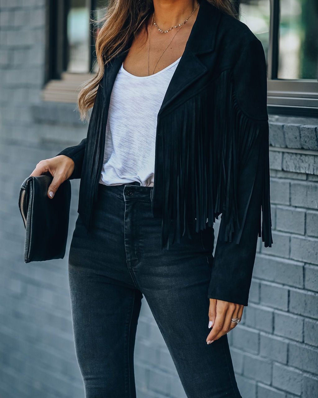 Drune | Revers Langarm Fransen Crop Hippie Jacke