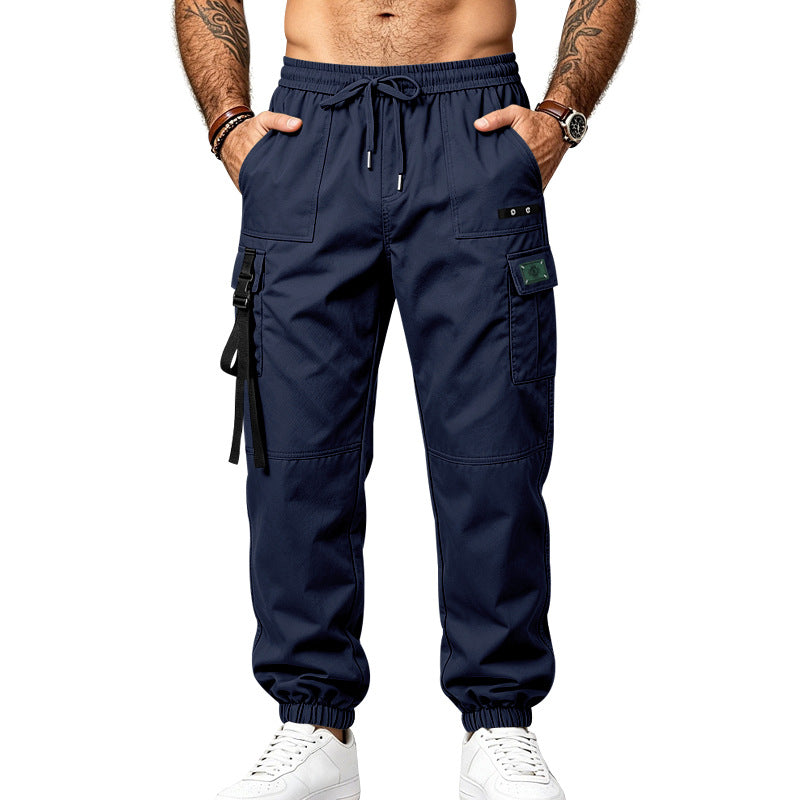 Herren Utility-Cargohose im Jogger-Stil mit elastischem Bund, Mehrfachtaschen und Beinriemen Drune