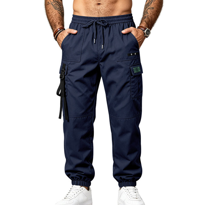 Herren Utility-Cargohose im Jogger-Stil mit elastischem Bund, Mehrfachtaschen und Beinriemen Drune