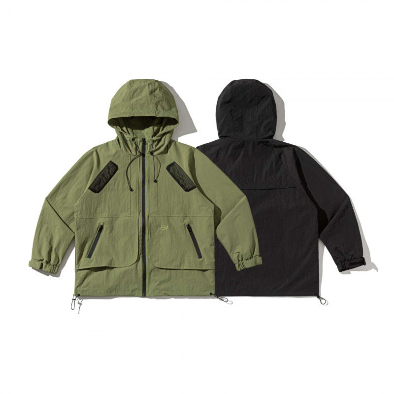 Unisex Technische Oversize-Kapuzenjacke mit Mesh-Belüftungszonen, Reißverschluss und Tunnelzug Drune