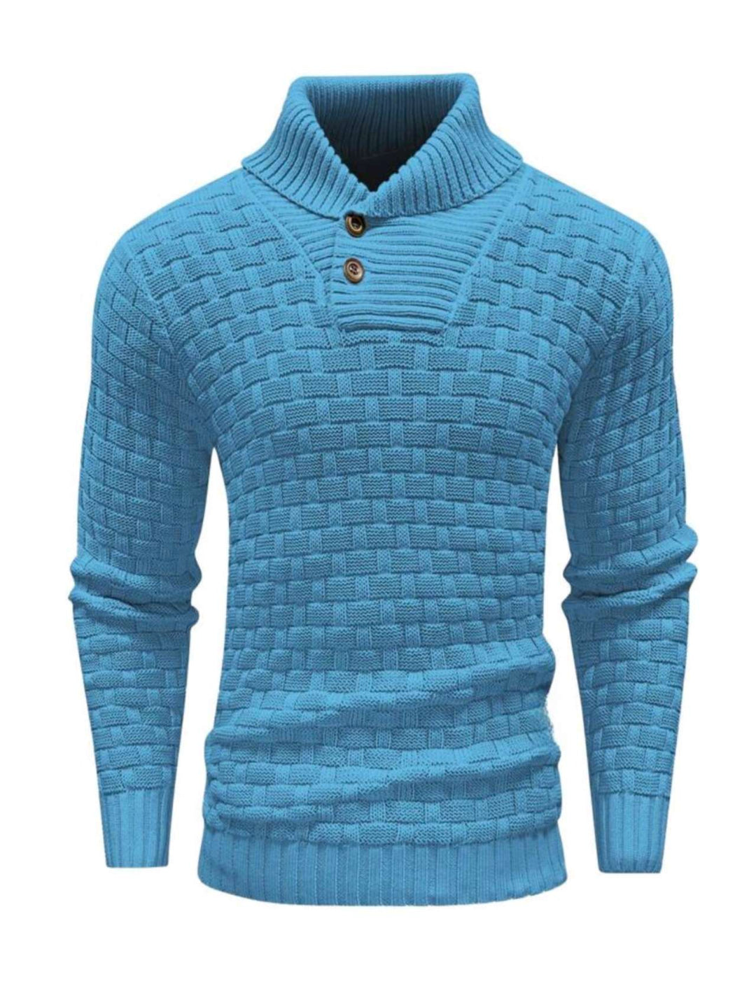 Herren nan strukturierter Strickpullover mit hochschließendem Stehkragen und Zierknopfleiste Drune