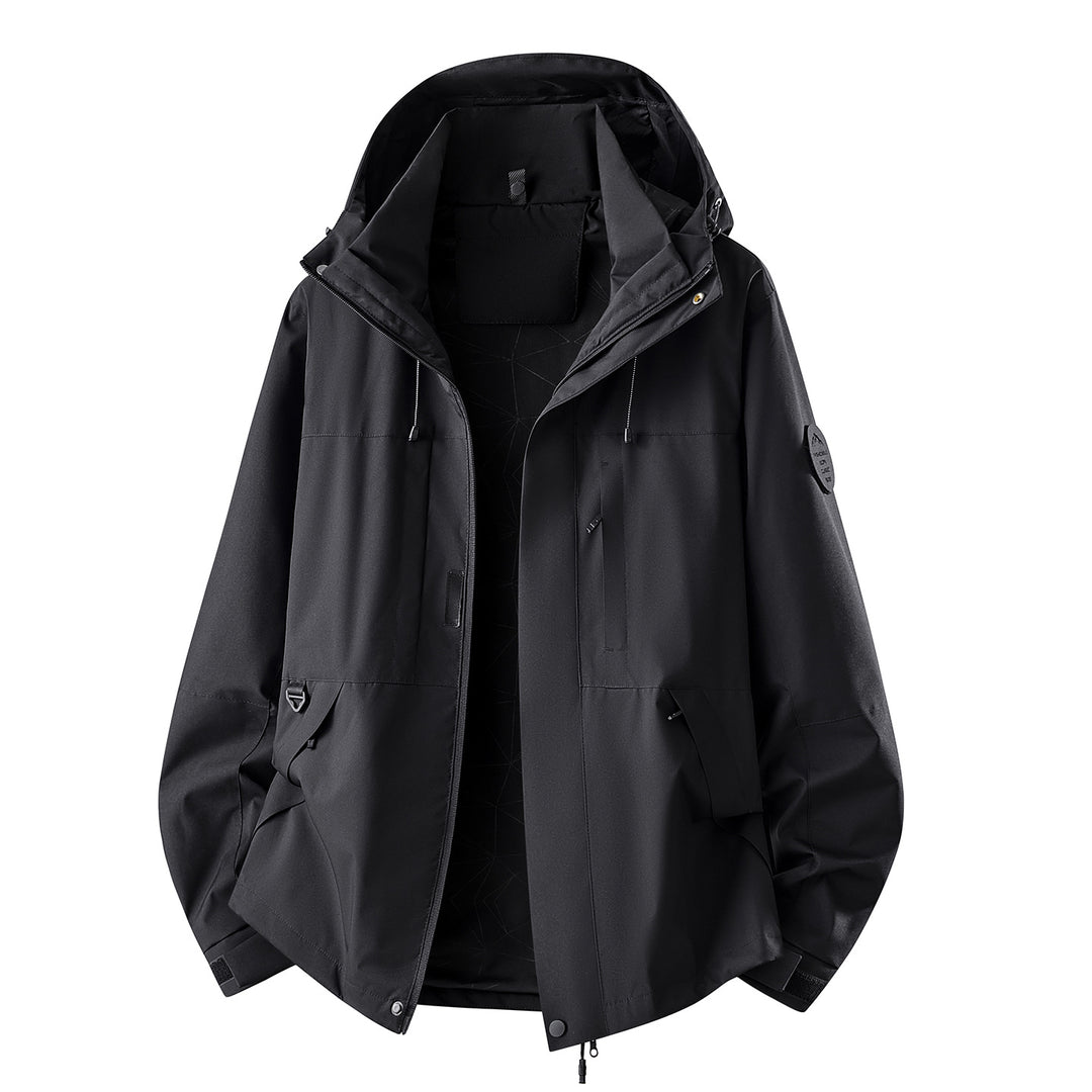 Herren Wasserabweisende Oversize-Outdoorjacke mit Kapuze, atmungsaktivem Softshell & Utility‑Taschen Drune