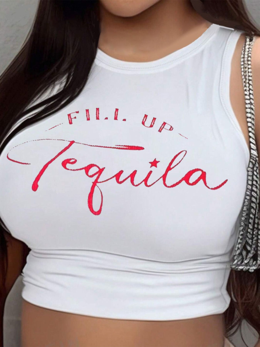 Damen Crop-Top mit modernem Grafikdruck und trendiger Schnalle Drune