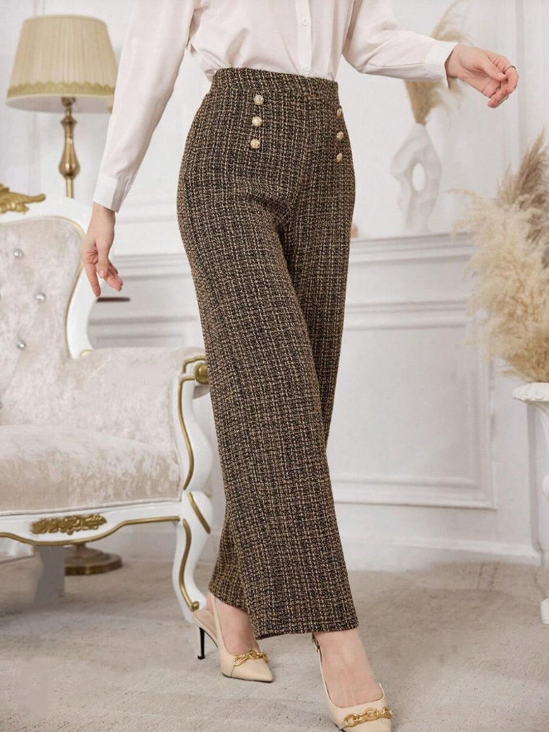 Damen Hochtaillierte Stoffhose Drune