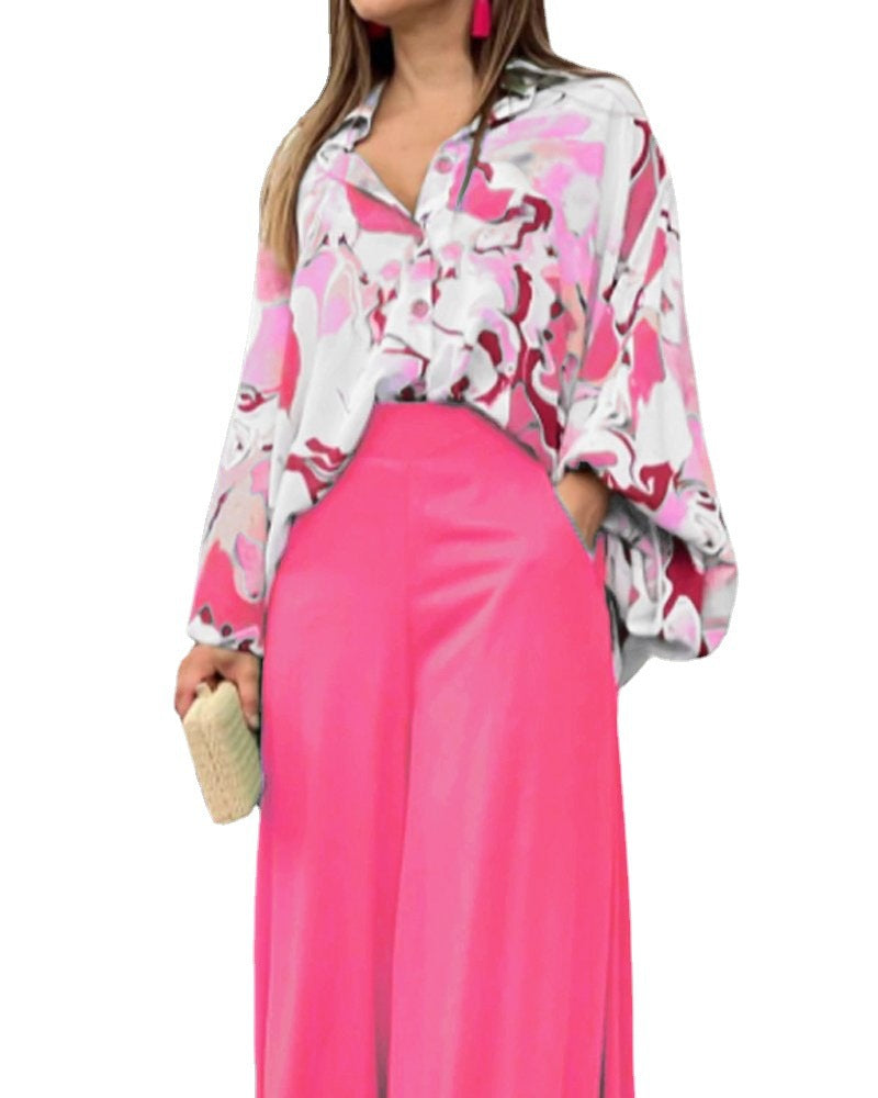 Damen Oversize Hemdbluse mit abstraktem Aquarellprint und überschnittener Schulter Drune