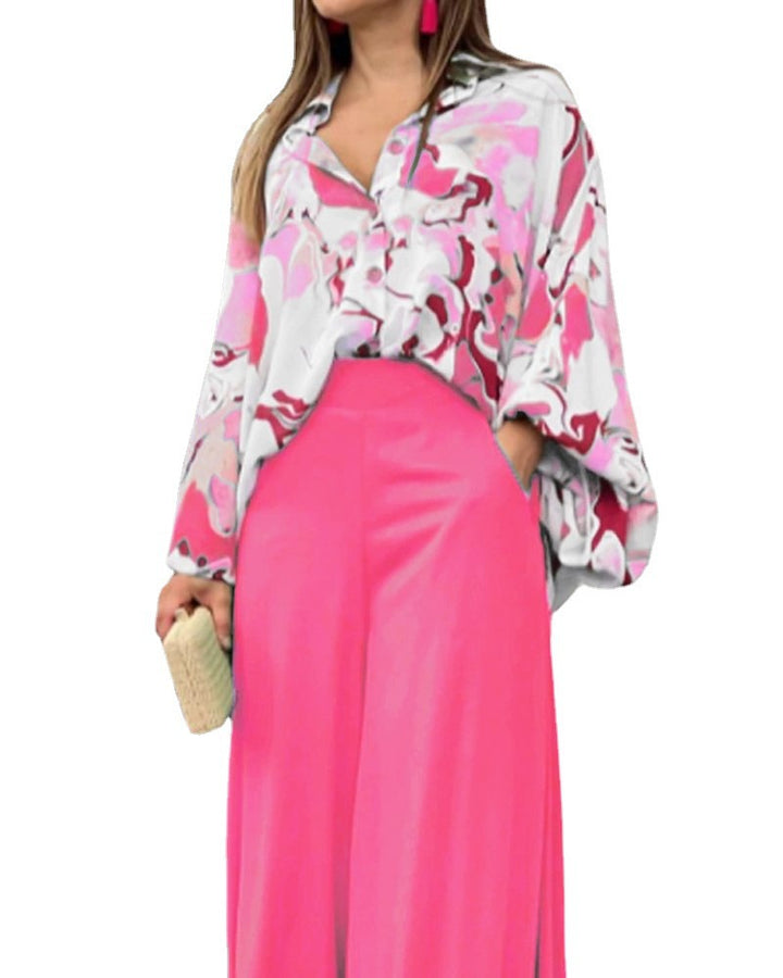 Damen Oversize Hemdbluse mit abstraktem Aquarellprint und überschnittener Schulter Drune