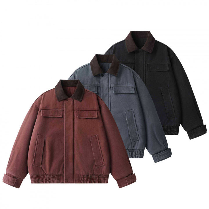 Herren Oversized Canvas-Blouson mit Cordkragen, verdeckter Frontleiste und gerafftem Saum Drune