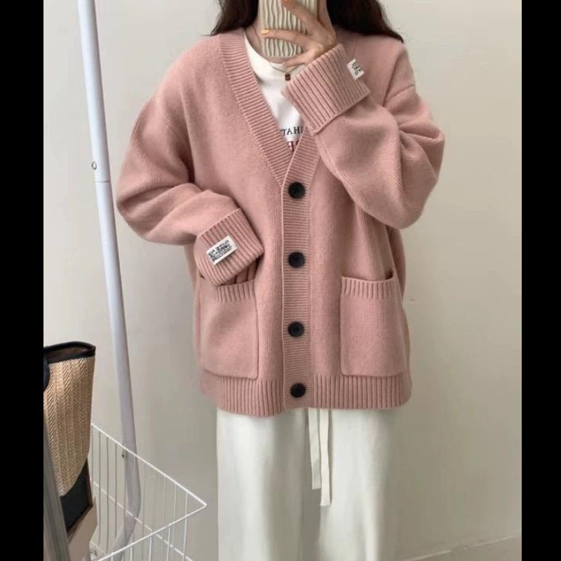 Damen Lässiger Oversized Cardigan mit großen Taschen und knöpfbaren Details Drune
