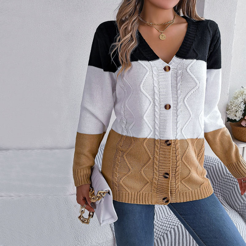Drune | Farbblock Strickjacke mit Modernem Muster