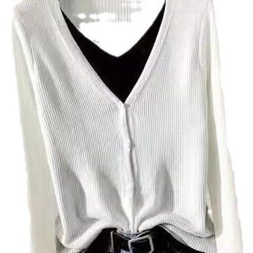 Damen lässige Strickjacke mit tiefem V-Ausschnitt und feiner Struktur Drune