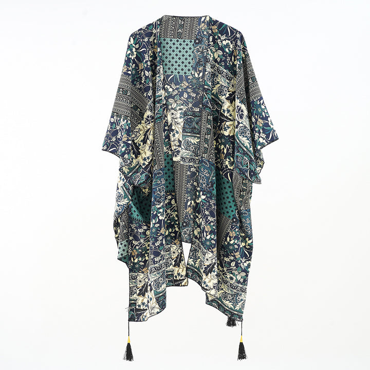 Damen Kaftan-Überwurf mit Patchwork-Blumenprint und Quasten Drune