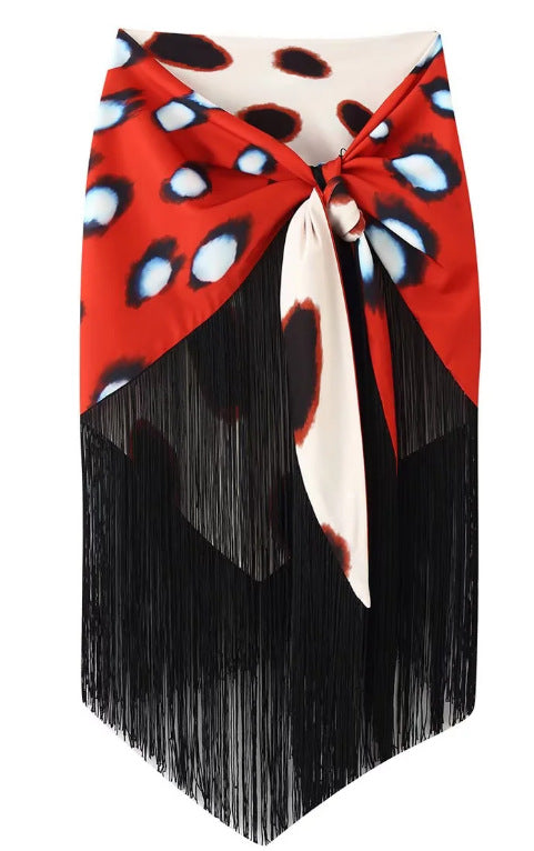 Damen Fransen‑Pareo mit Animal‑Print und Bindeschleife Drune