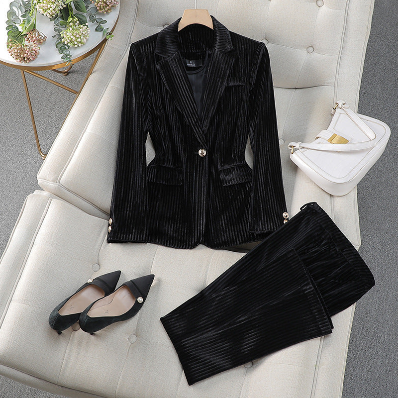 Drune | Blazer Kleid Satz Taillierte Passform Samtfinish Formeller Stil