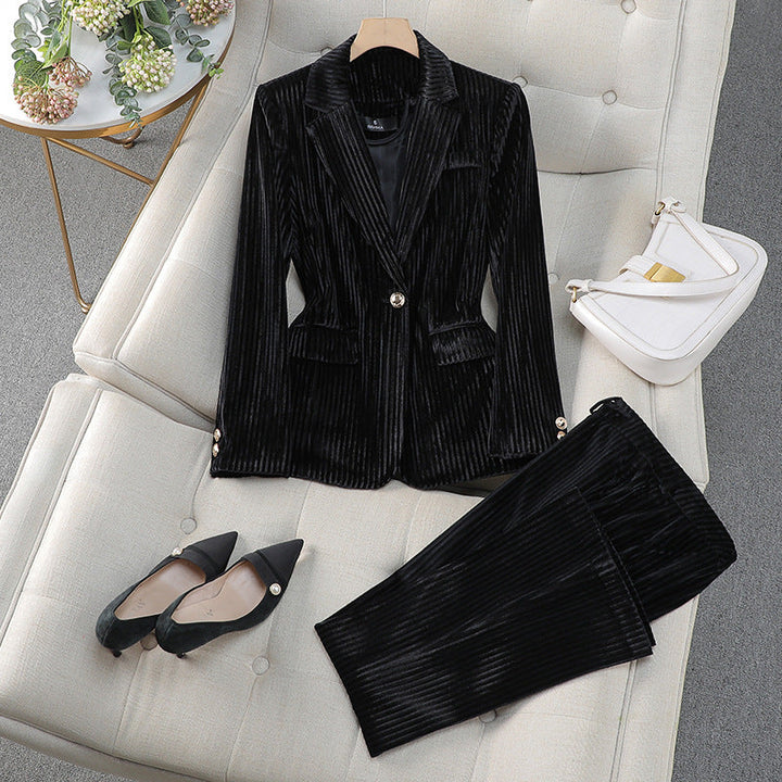 Drune | Blazer Kleid Satz Taillierte Passform Samtfinish Formeller Stil