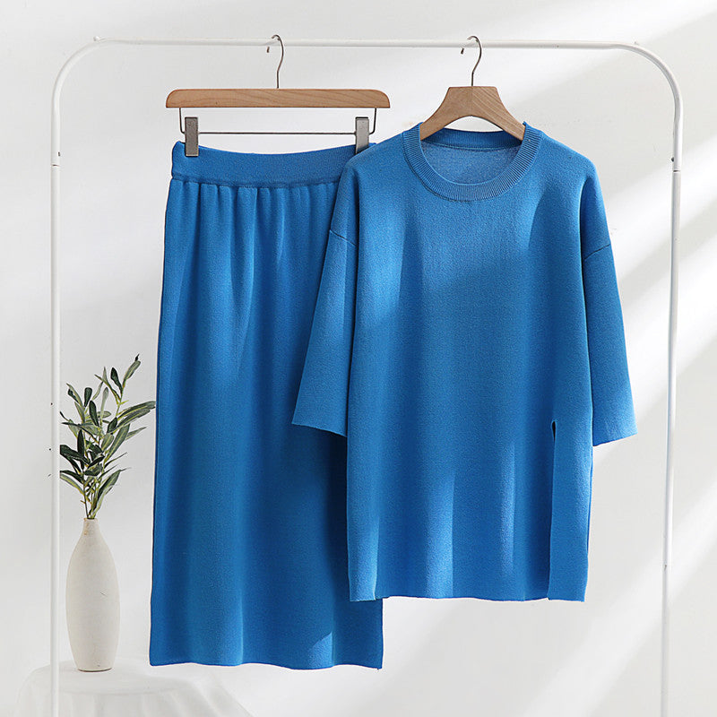 Damen stilvolles Strickset mit lässigem Schnitt und seitlichem Schlitz Drune