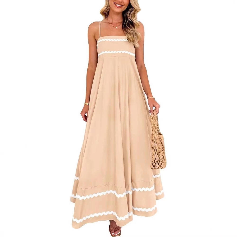Damen Maxikleid mit eleganten Zierhörnchen und verstellbaren Trägern Drune