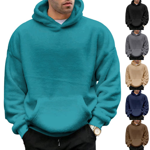 Herren Kuscheliger Oversize Kapuzenpullover aus Teddy-Fleece mit Kängurutasche Drune