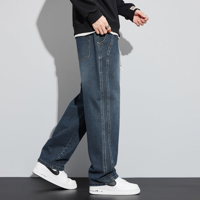 Herren Weite Denim-Hose im Lounge-Style mit Tunnelzugbund und geradem Bein Drune
