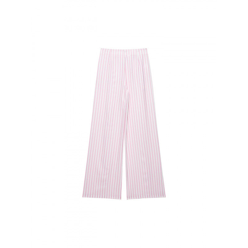 Damen Weite High‑Waist Palazzohose mit Tunnelzug und feinem Streifenmuster Drune