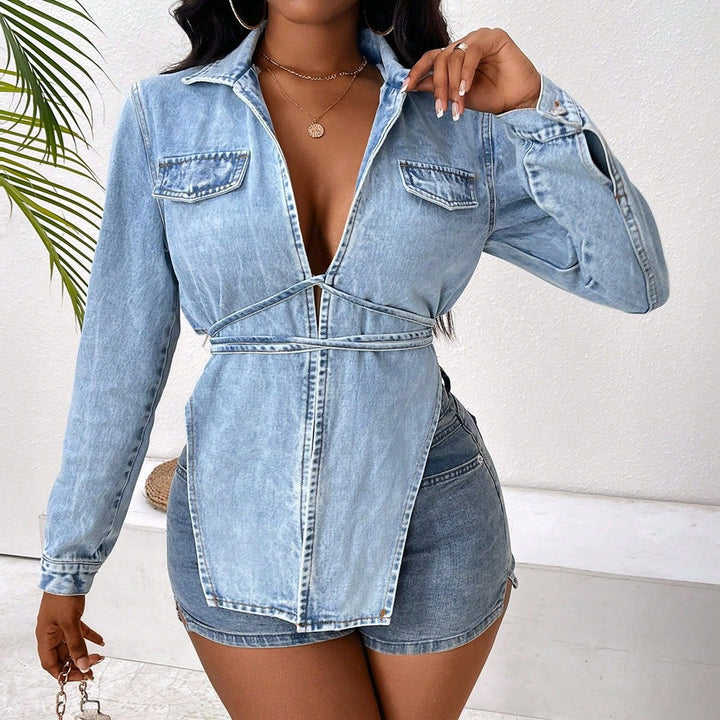 Damen Jeansjacke im modernen Oversized-Stil mit verkürztem Schnitt und praktischen Taschen Drune