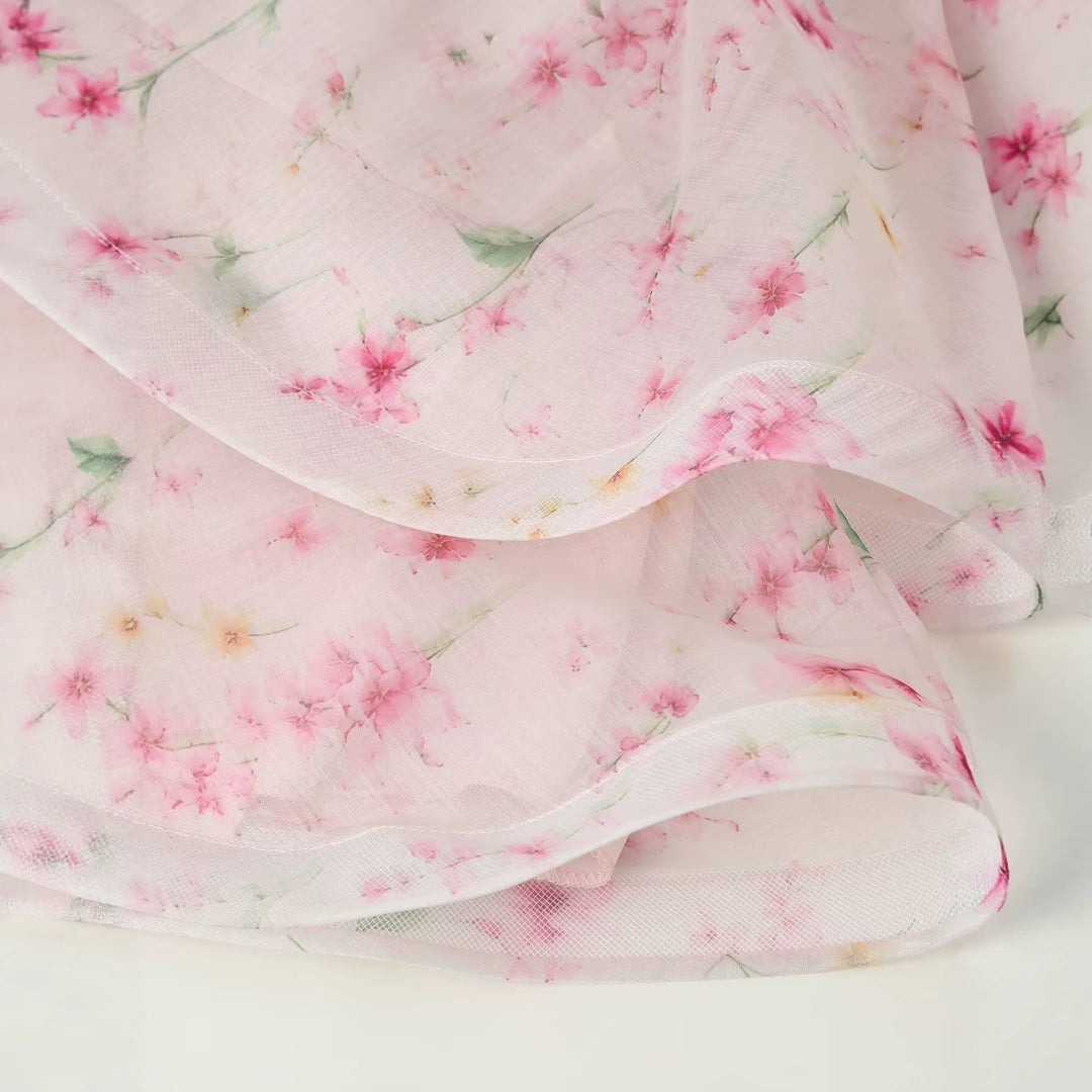 Damen Romantisches Chiffon-Minikleid mit V-Ausschnitt, Plisseeoberteil und Stufenvolants Drune
