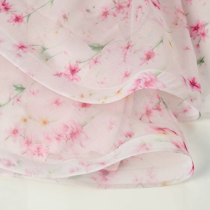 Damen Romantisches Chiffon-Minikleid mit V-Ausschnitt, Plisseeoberteil und Stufenvolants Drune