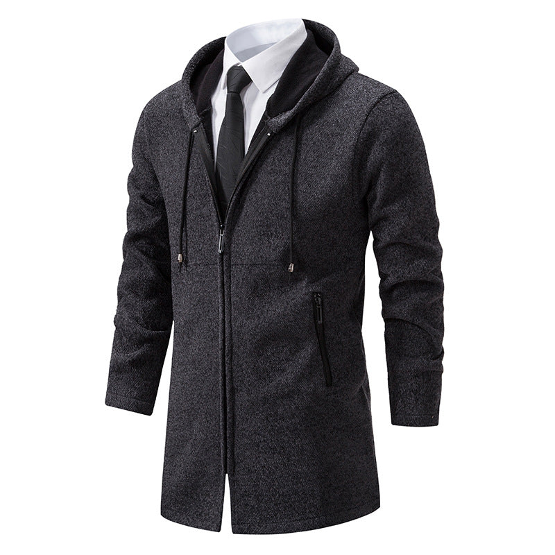 Herren Kapuzen-Wollmix-Mantel mit Reißverschluss und feiner Strickstruktur Drune