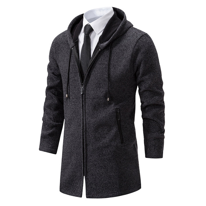 Herren Kapuzen-Wollmix-Mantel mit Reißverschluss und feiner Strickstruktur Drune