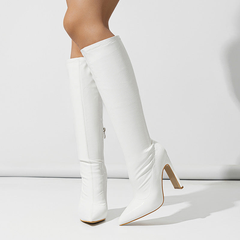 Damen Overknee Stiefel mit elegantem Glanz und raffiniertem Reißverschluss Drune