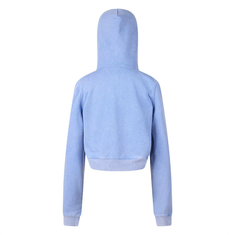 Damen Kurz geschnittene Kapuzen-Sweatjacke mit durchgehendem Reißverschluss im Boxy-Schnitt und Brusttasche Drune