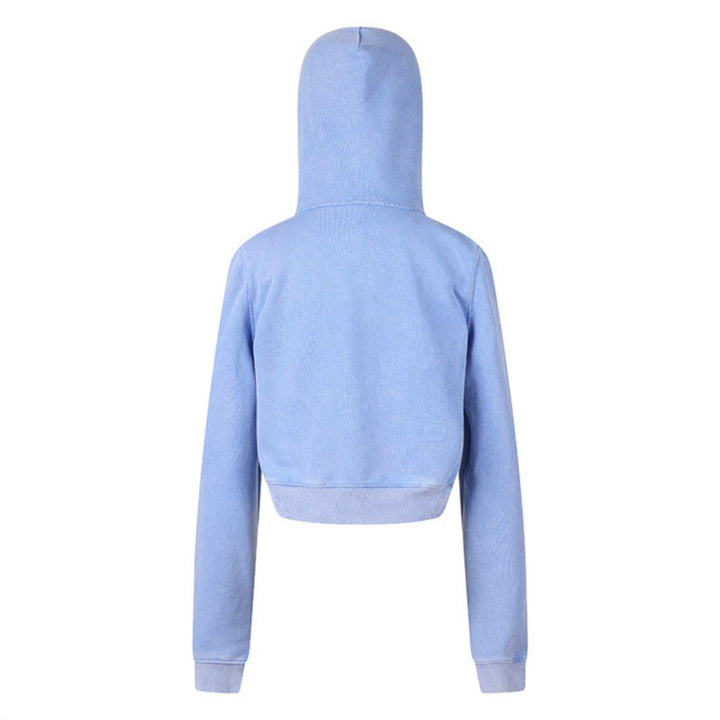 Damen Kurz geschnittene Kapuzen-Sweatjacke mit durchgehendem Reißverschluss im Boxy-Schnitt und Brusttasche Drune