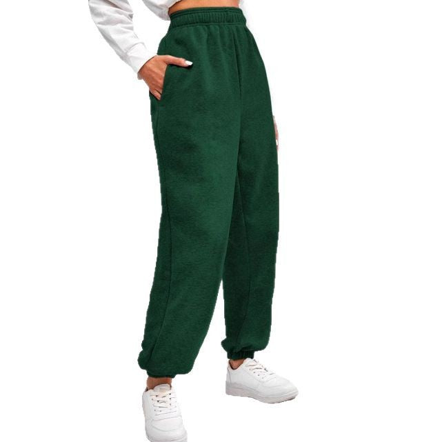 Damen nan hochgeschnittene Relax-Fit Jogginghose mit elastischem Bund, Seitentaschen und gerafften Beinbündchen Drune