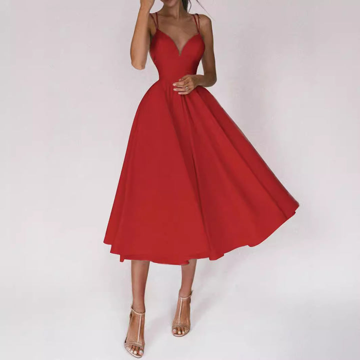 Damen A-Linien Kleid mit V-Ausschnitt und trägerlosem Design Drune
