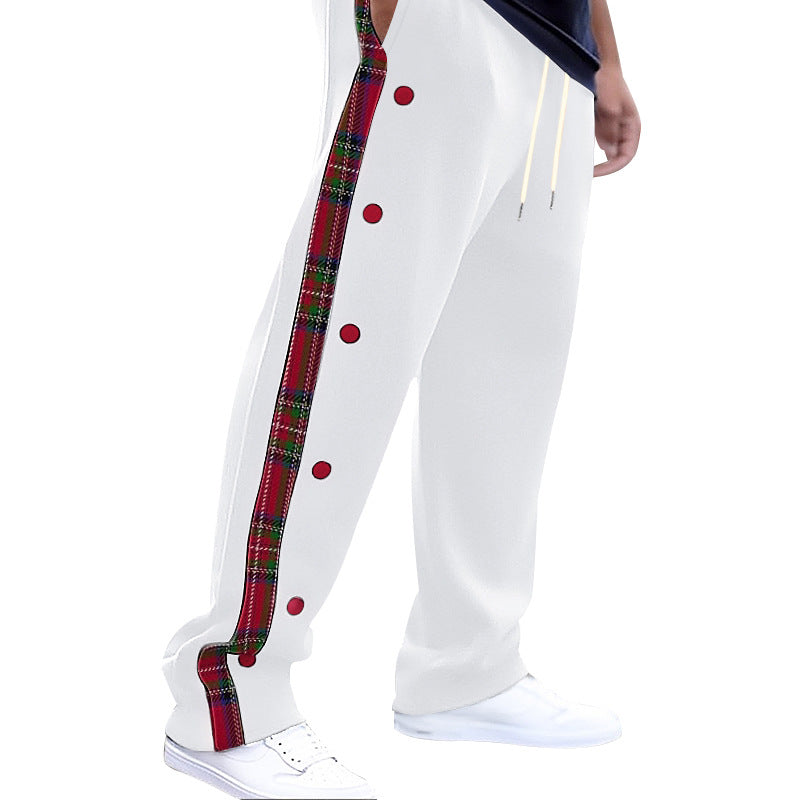 Herren lockere Jogginghose mit seitlichem Karostreifen und Druckknopfleiste Drune