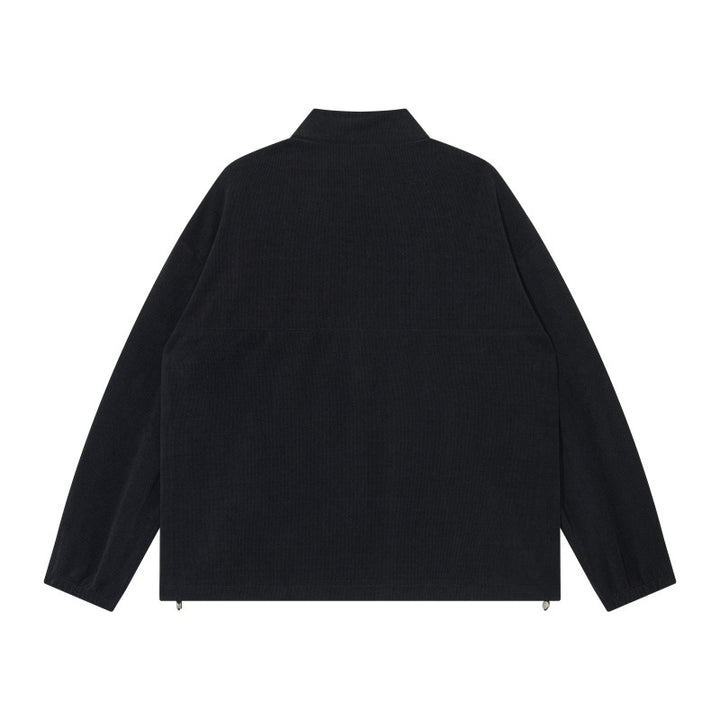 Unisex Oversize Halbzip-Pullover aus Cord‑Mix mit Brust-Reißverschlusstasche und Kordelzugsaum Drune