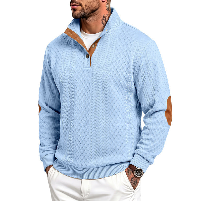 Herren Feinstrukturierter Troyer-Pullover mit Kragenbesatz und Ellbogen-Patches Drune